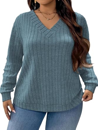 قمصان ROSRISS Plus-Size بأكمام طويلة للنساء، تونيك كاجوال برقبة على شكل حرف V، قمصان أزياء الخريف، سترات عصرية خفيفة الوزن
