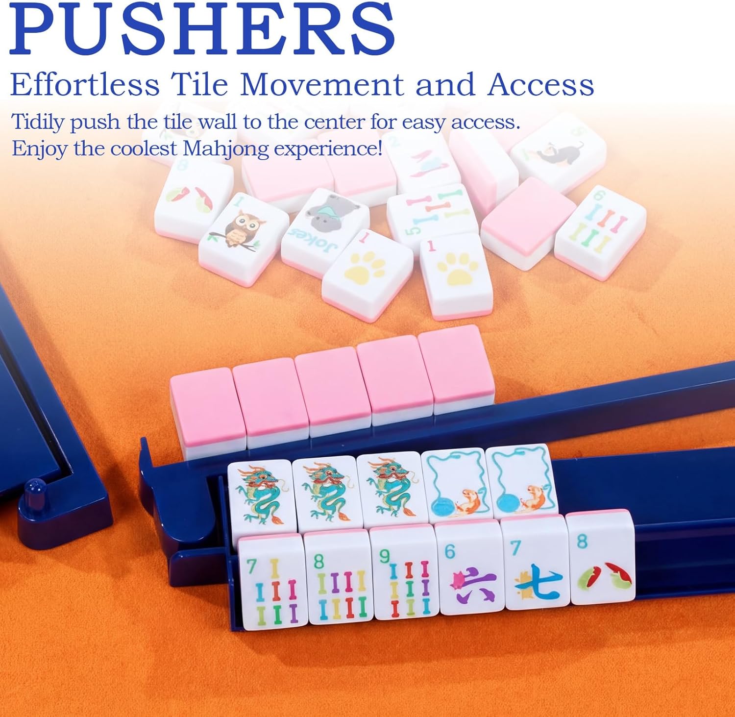 Leinuosen 4 Set American Mahjong All-in-one Tile Rack Pusher Arm with Bags Protective Sleeve 18.5 Inches Deep Blue Acrylic Modern American Mahjong Rack and Pusher Combo