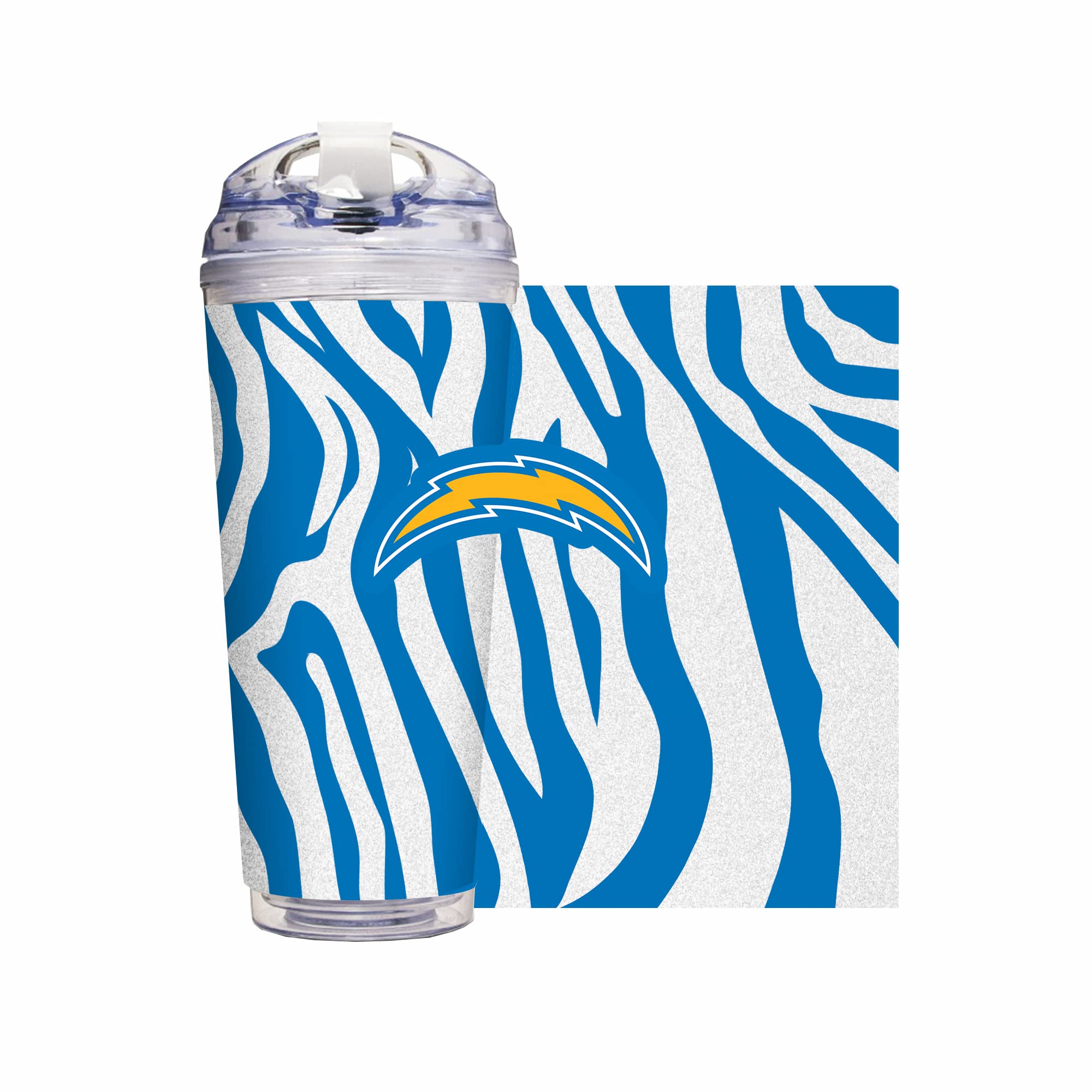 Rico Industries NFL Football Glitter 24oz Acrylic Glitter Tumbler with Hinged Lid, Officially Licensed Double Wall Tumbler with Straw