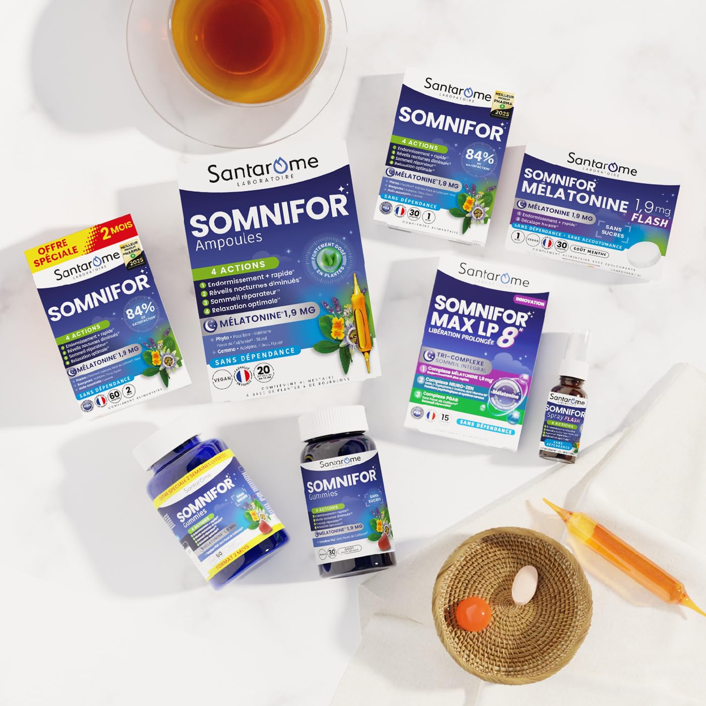 Santarome - Somnifor 4 actions - Complément alimentaire - Mélatonine 1,9 mg, Plantes - Sommeil réparateur - Format 2 mois - Made In France