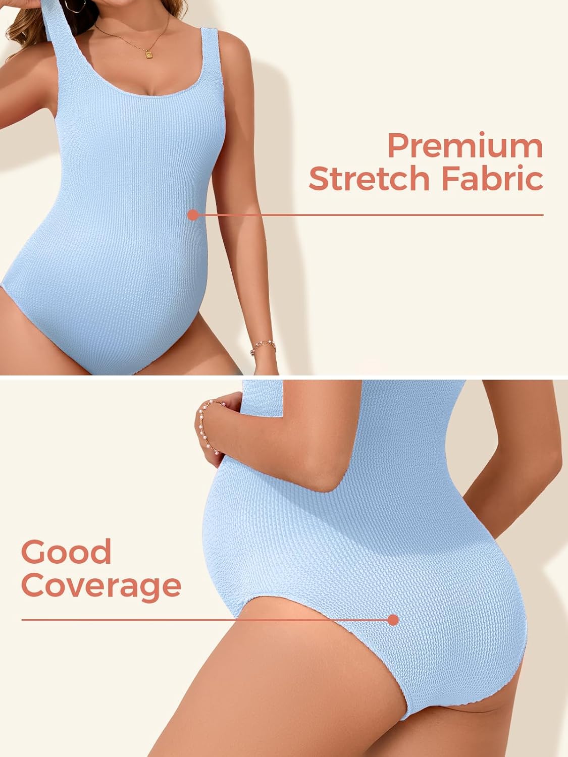 Summer Mae Maternity One Piece Swimsuit Seamless One Size Fits S-XL Bathing Suit Ribbed U-Shaped Back Pregnancy Swimwear
