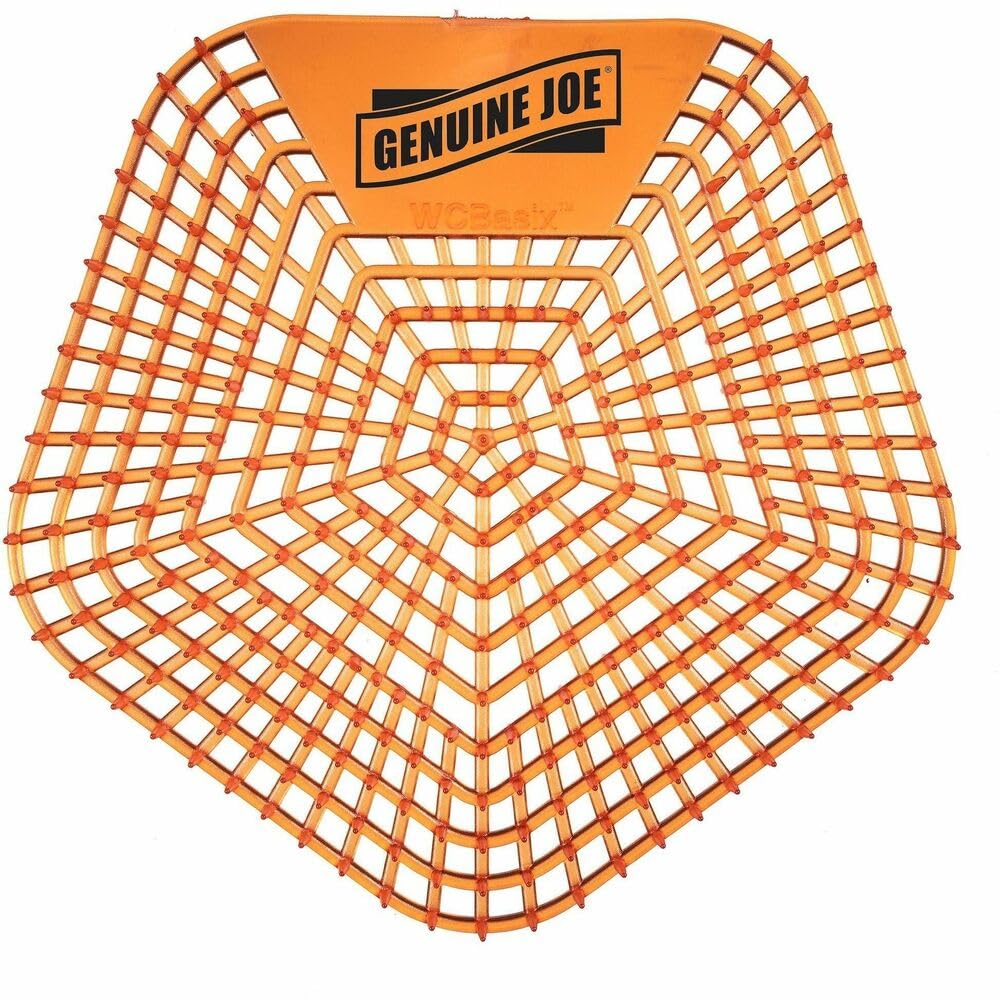 Genuine Joe Orange Urinal Screens, Lasts Up To 30 Days, Dual Sided Design, Mango Mist Scented, Pack of 10