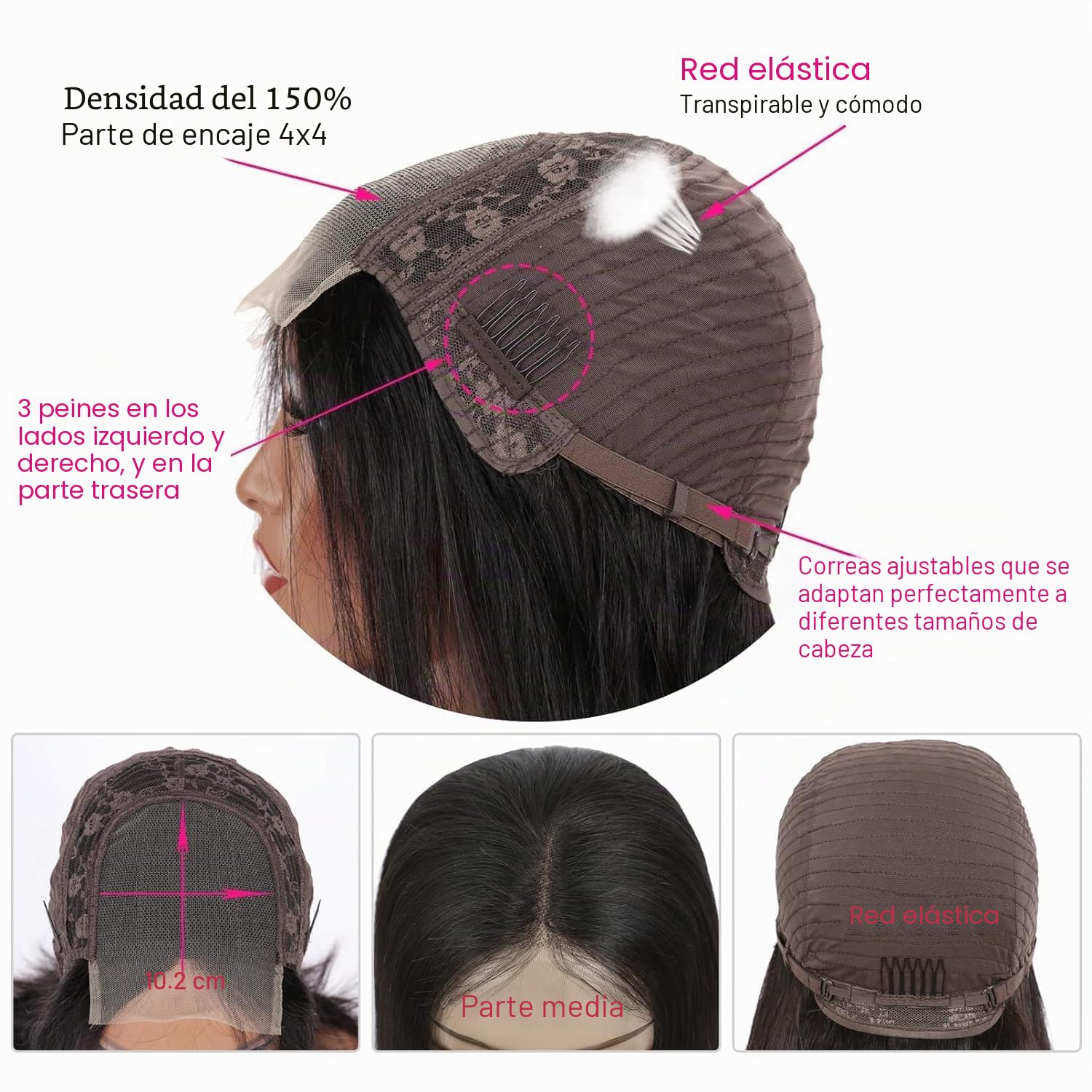 Corto Bob Peluca de cabello humano Cabello liso 4x4 Encaje Frontal peluca Brasileña Virgen Cabello humano Sin cola Pelucas para mujeres con cabello de bebé Color negro natural 10 pulgadas