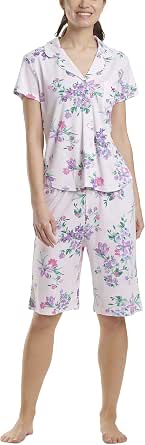 Karen Neuburger Women’s Pajama Set – Short Sleeve Top & Bermuda Shorts, Ultra-Soft Knit Lounge Wear