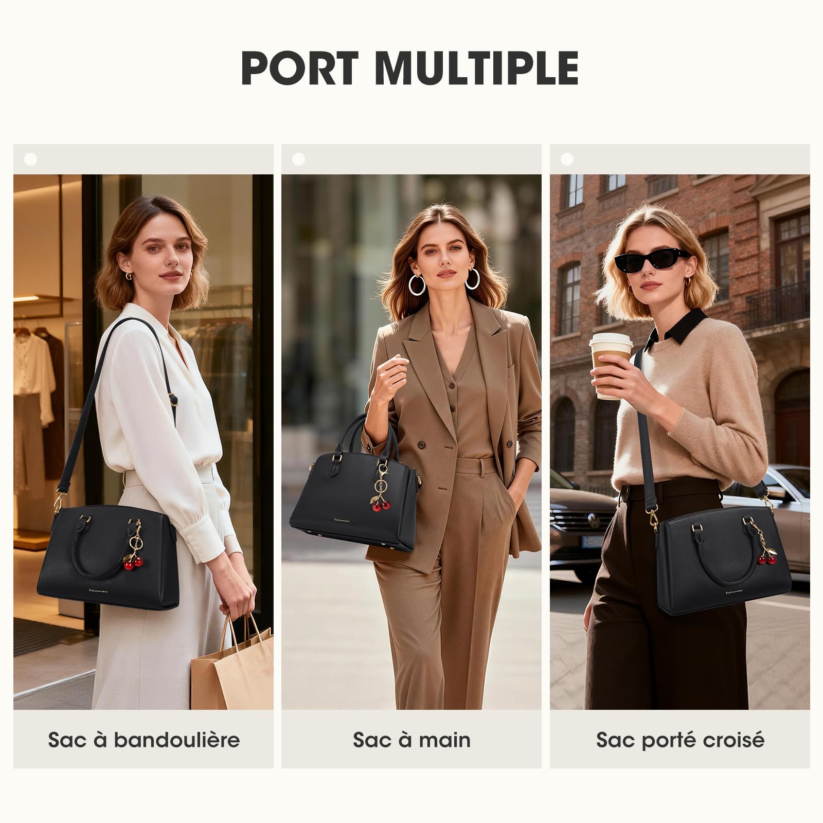 RAINSMORE Sac a Main Femme en Cuir PU Sac a Main avec Bandoulière Amovible Sac a Main Femme Cuir Convient pour Tablette 11 Pouces Sac à Main pour le Travail Shopping Noir