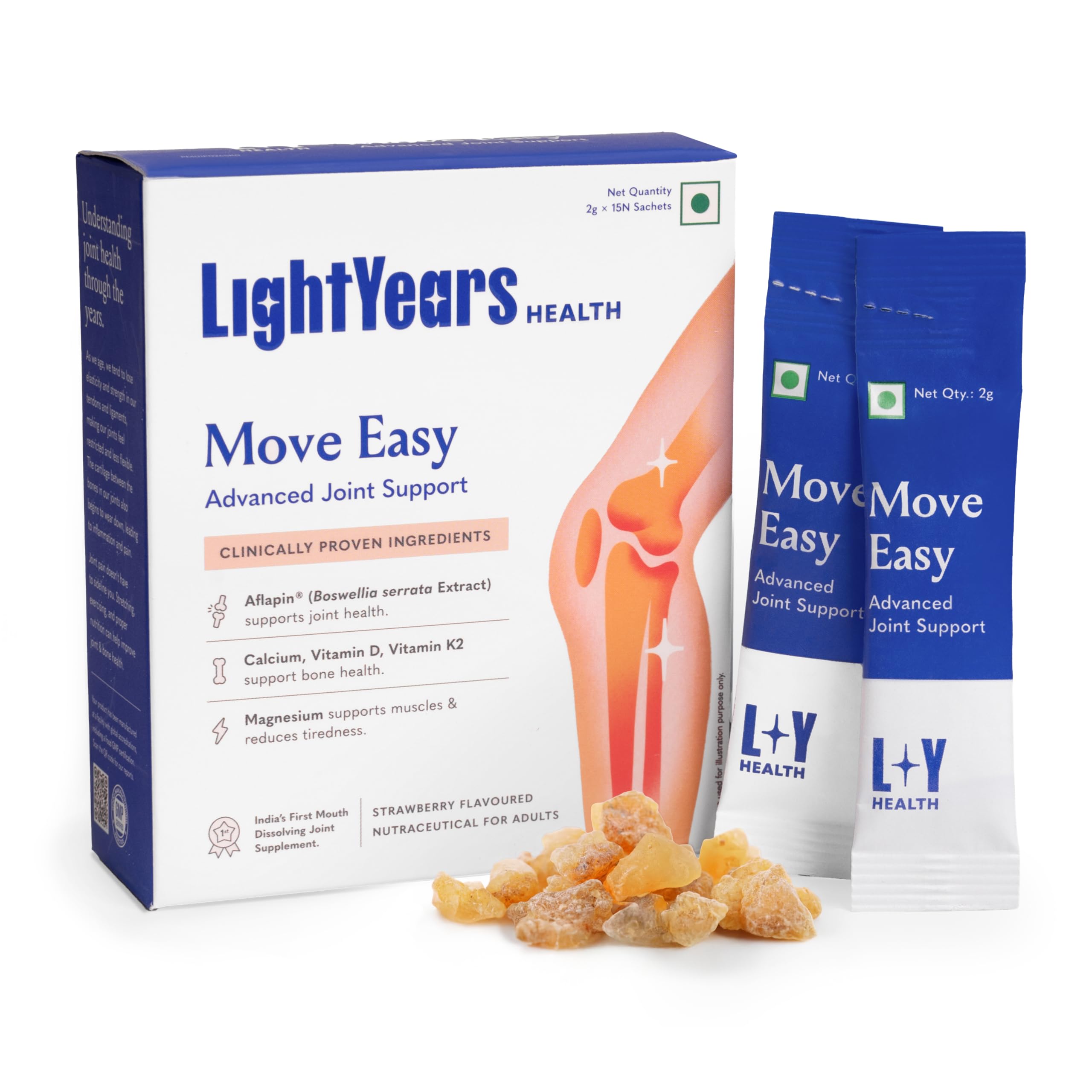 Move Easy by Lightyears | Advanced Joint Support Supplement | Clinically Proven Ingredients | Boswellia Serrata, Magnesium, Calcium, Vitamin D, Vitamin K2-7 | Mouth-Melting Powder | 15 Sachets-image-14