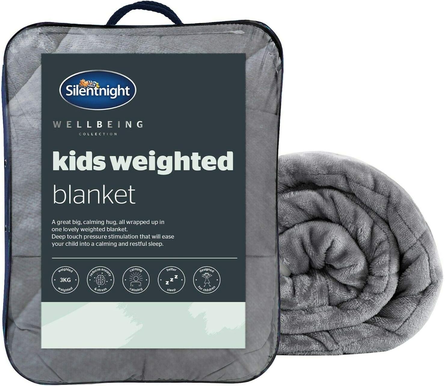 SilentnightKids Weighted Blanket - Anxiety Relief Therapy Blanket for Children - Kids Sensory Heavy Quilted Wellbeing Blankets, 3 kg (kids), Grey, 100 x 150 cm