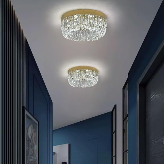 Deckrico Gold 50cm Crystal Chandelier Dining Room Close to Ceiling Light [Energy Class E]