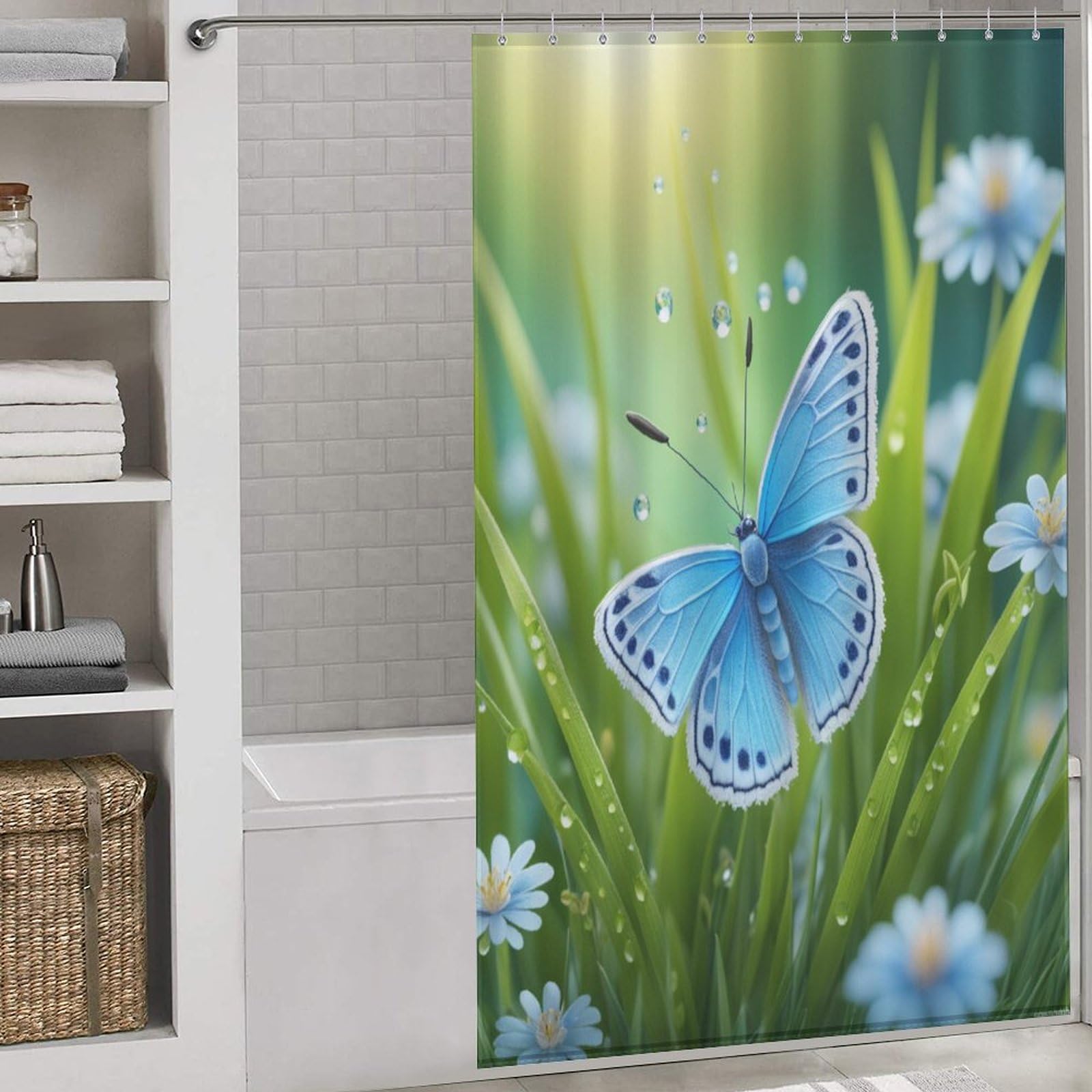 Rideaux de douche tissu imperméable papillon pour stopper l'eau hors de la cabine de douche