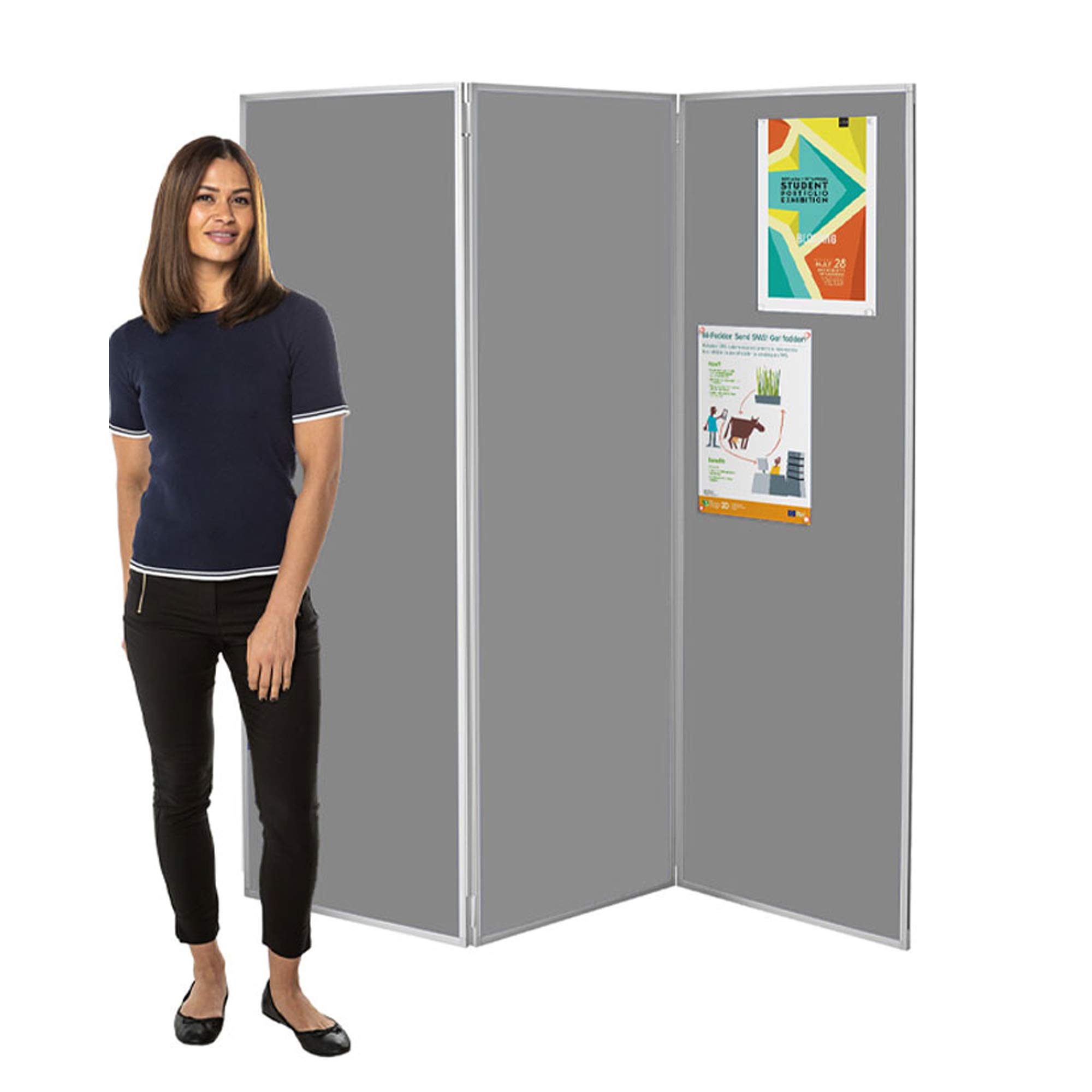 Wonderwall Freestanding 3 Panel Folding Display Exhibition Board - Concertina Partition Divider Screen for Schools, Exhibitions, Offices - 13 colours (Twin Colourway)