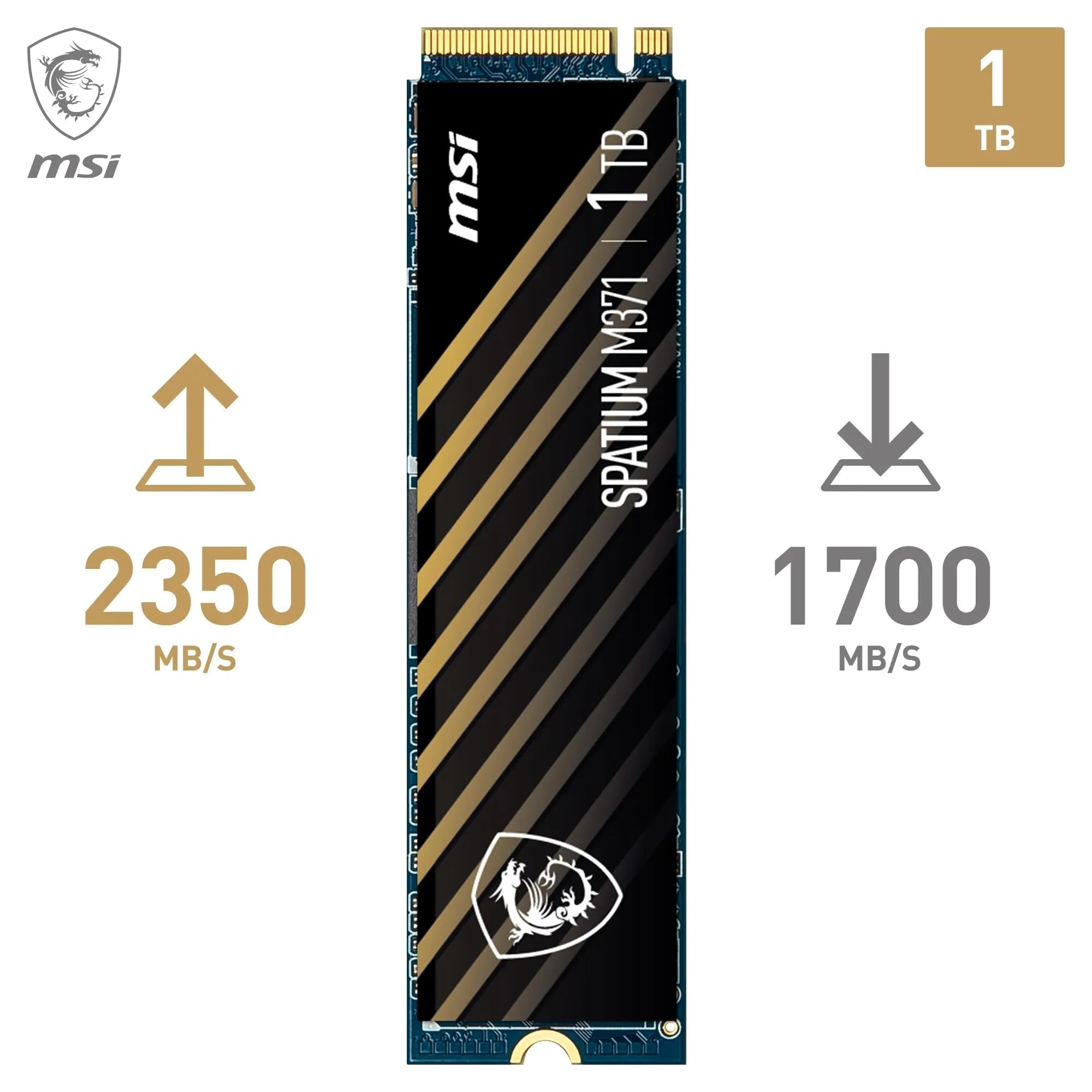 MSI Spatium M371 SSD 1TB PCIe 3.0 NVMe M.2 Unidad de Estado sólido Interna, 2350MB/s de Lectura y 1700MB/s de Escritura, 3D NAND, Seguridad de Datos integrada, Center