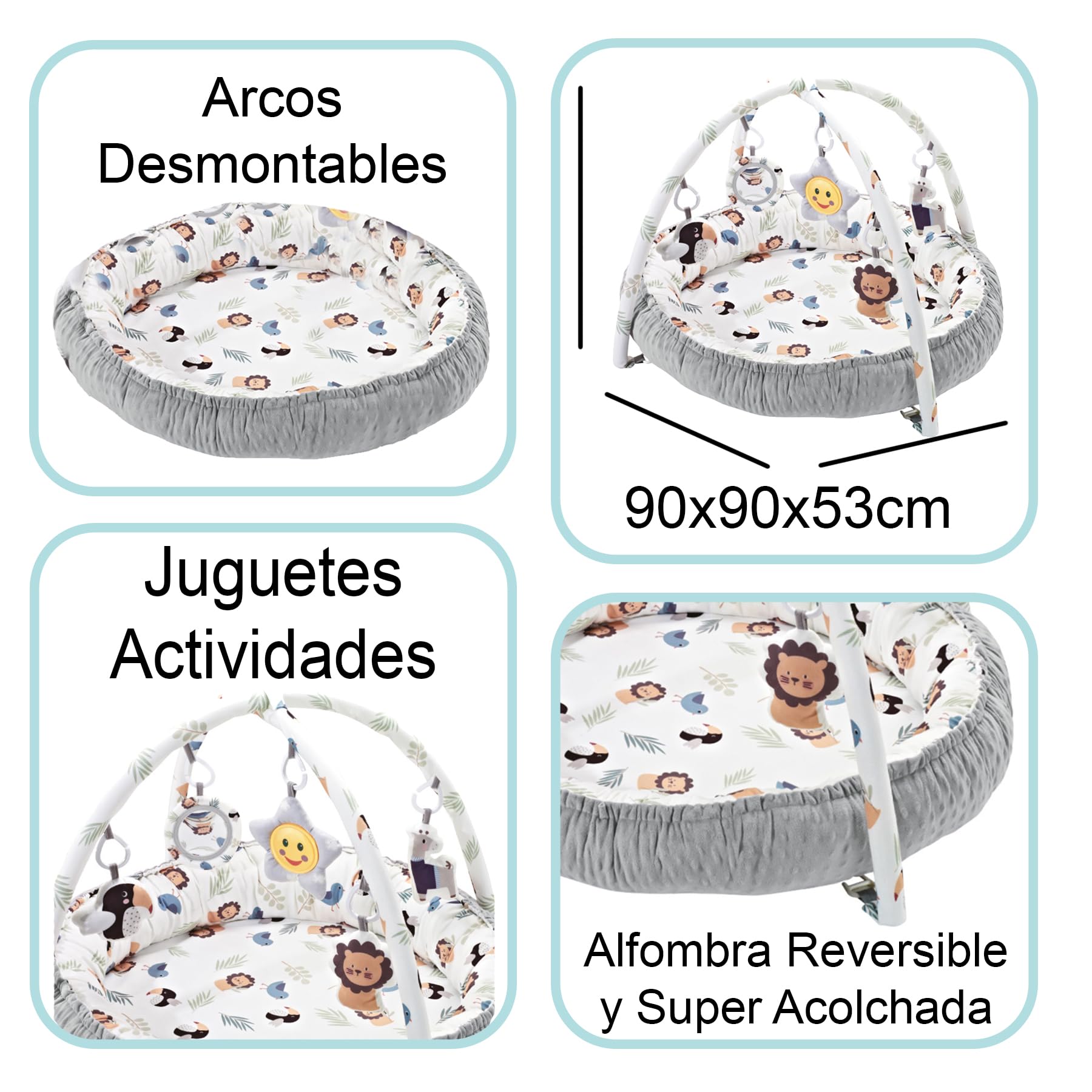 Olmitos - Gimnasio para bebés Multifuncional y Evolutivo con Arcos de juguetes LION, Manta de juegos, Juguetes Colgantes y Música - Estimula el Desarrollo Motor y Sensorial del Bebé