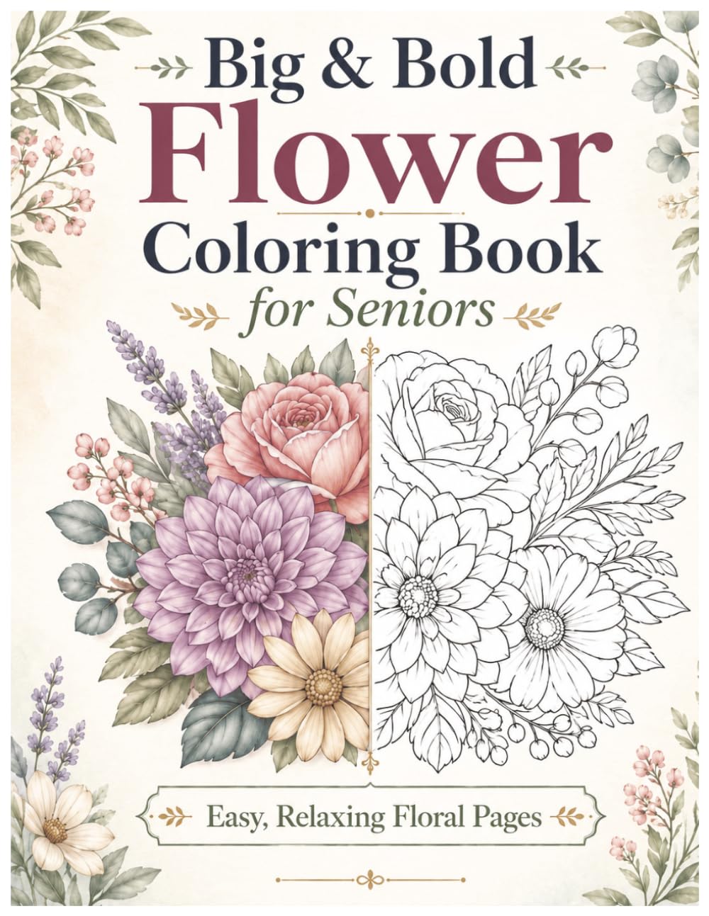 Big & Bold Flower Coloring Book for Seniors: Large Print Flower Coloring Book for Seniors