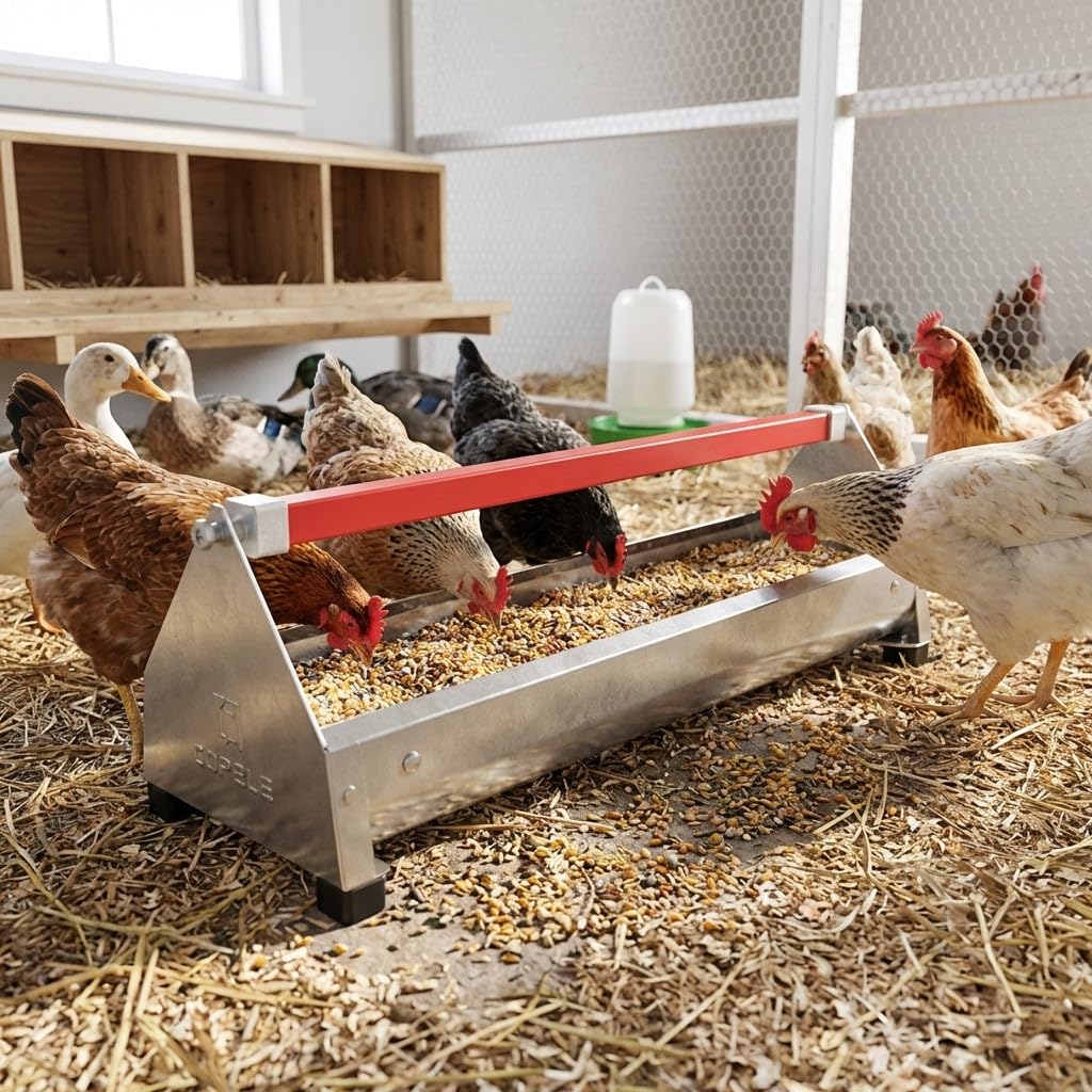Suinga Comedero gallinas Chapa galvanizada | 122x19x19,5 cm | Resistente a la corrosión | Uso Exterior | Fácil Limpieza