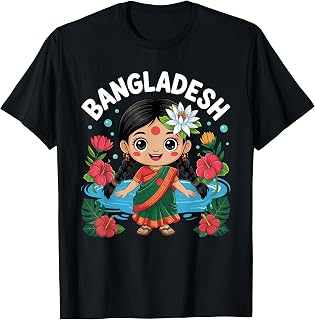 Cute Bangladesh Girl Traditional Saree with Flowers for Kids T-Shirt