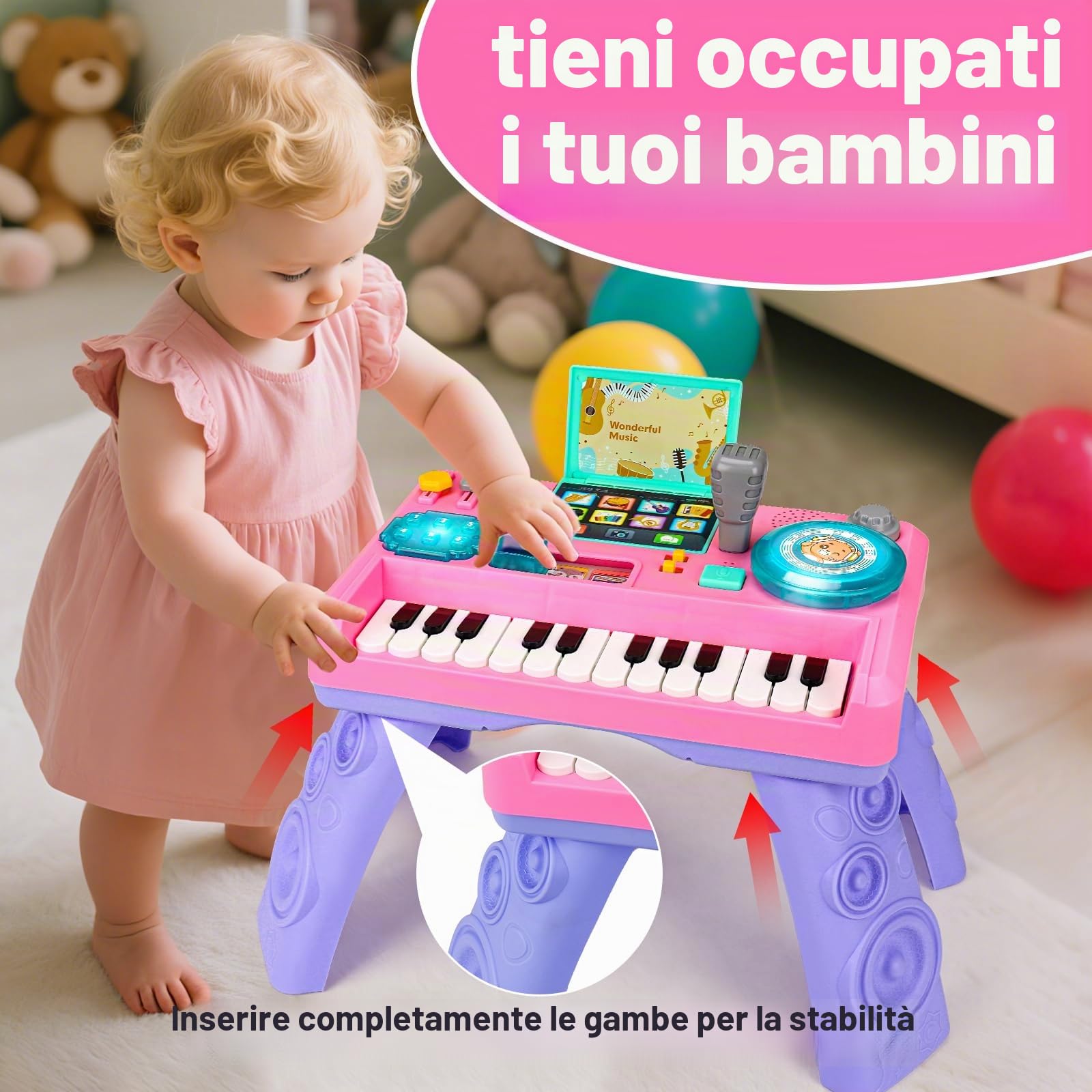 Lypsochaat Giocattolo per Bambini a partire da 1 2 3 Anni con Musica e Luce, Giocattolo Musicale per Bambini con Pianoforte, DJ Console, Giocattolo per Bambini 0-6 0-12 12-18 Mesi, Regalo per Bambini