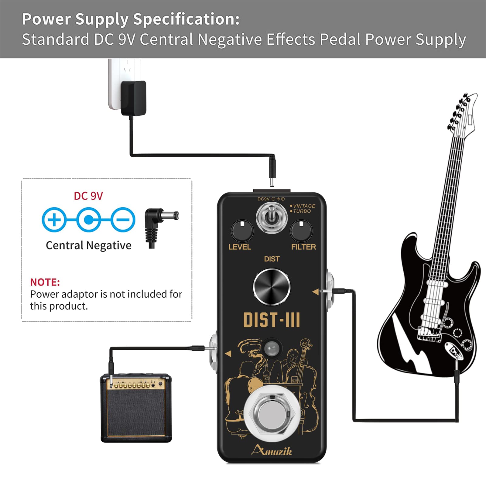 Amuzik Analogue Rat Distortion Pedal for Distortion Guitar Effects