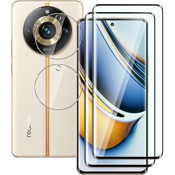 Tempered Glass Screen Protector for Realme 11 Pro/11 Pro Plus and Camera Protective Film 3 D Full Coverage 9 H Hardness Scratch-Resistant Bubble-Free HD Screen Protector Pack of 2 + 2