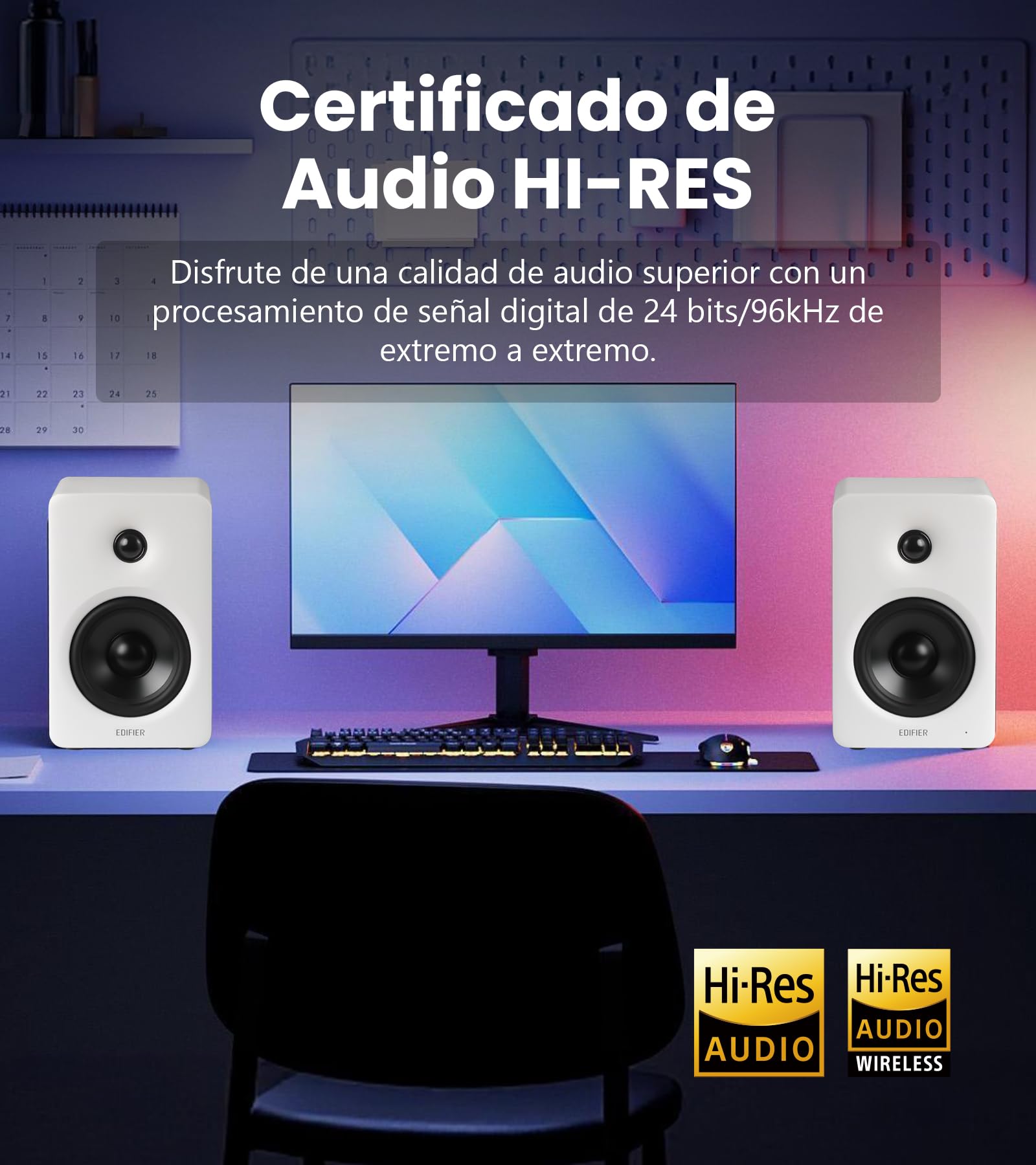 Edifier M90 Altavoces de estantería, 100W RMS Altavoces de Escritorio, Audio Hi-Res, LDAC, Bluetooth 6.0 Altavoces Compactos, HDMI eARC/Optical/USB-C/AUX Entrada, Control Remoto para TV/PC - Blanco