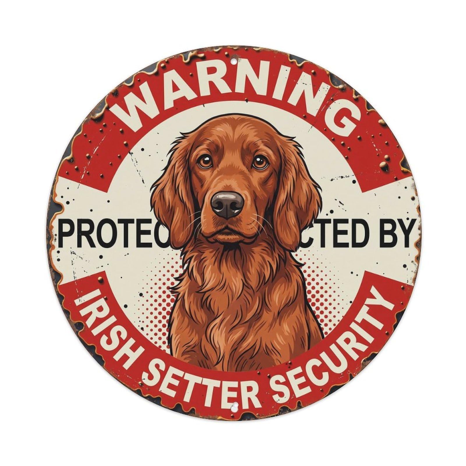 Metal Tin Sign Warning Protected By Irish Setter Dog Security Vintage