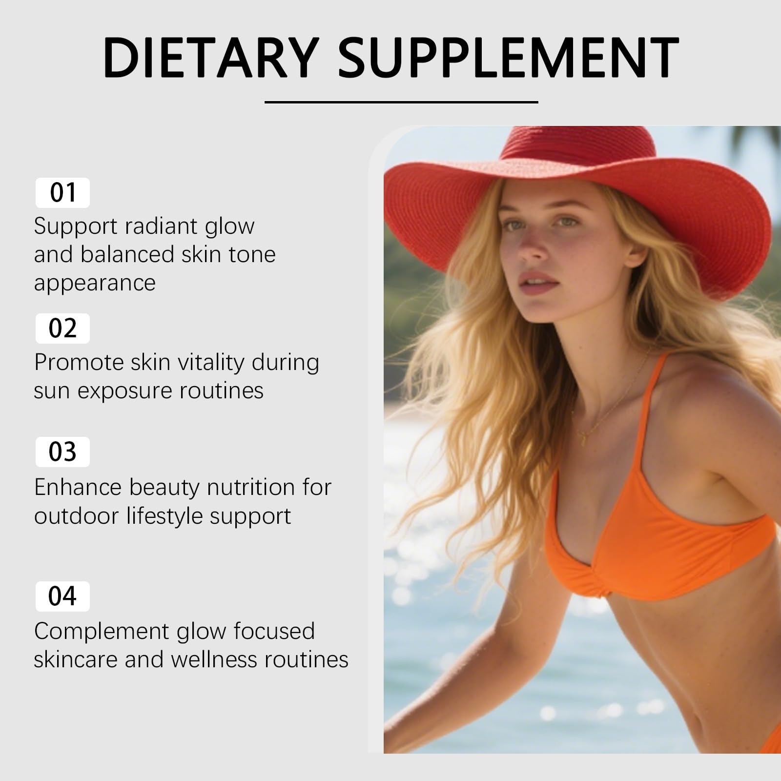 Gummies bronceadoresbronceado rápido sin sol, bronceadores para mujeresmezcla de astaxantina, betacaroteno y licopeno, brillo de la piel e hidratación para un brillo natural,
