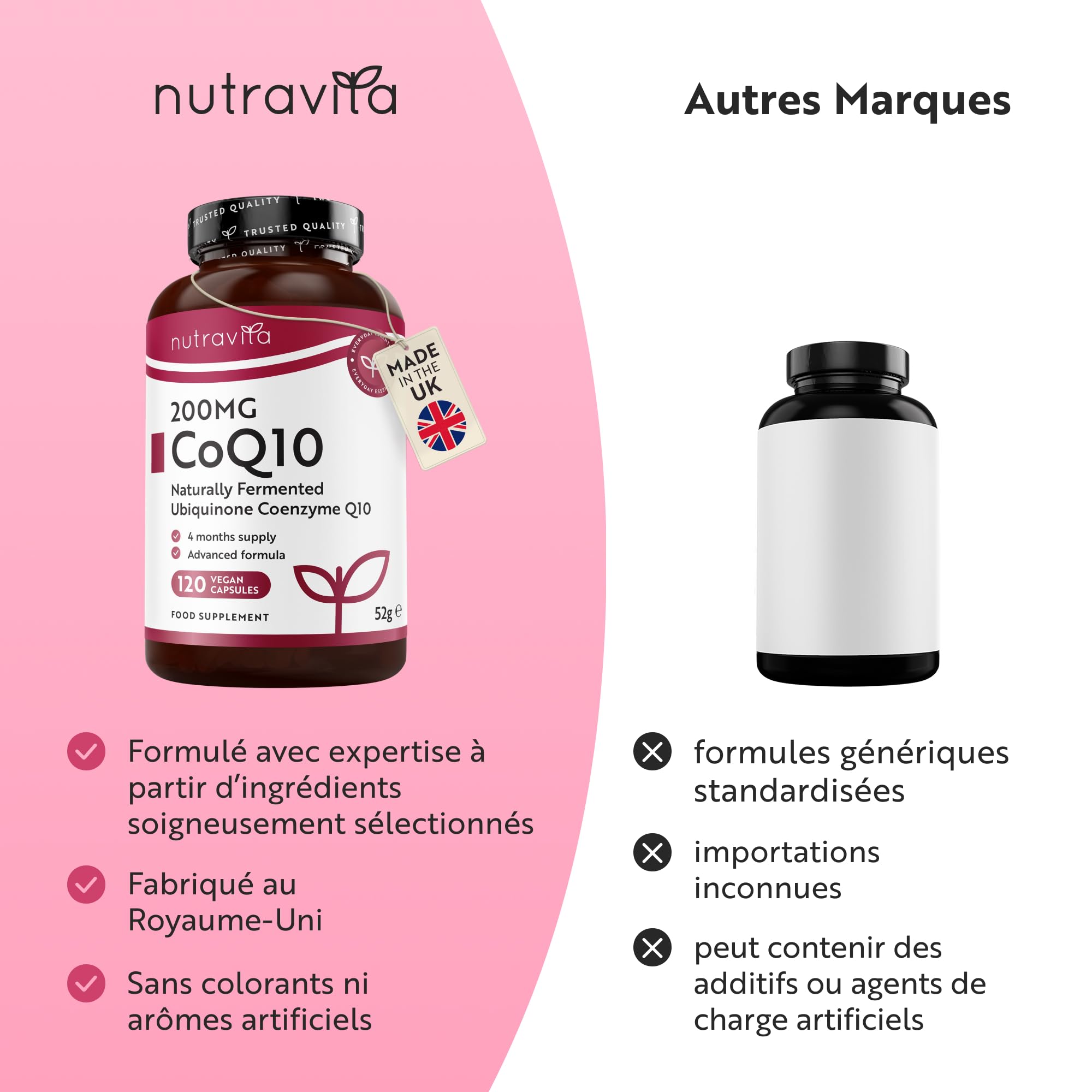Nutravita Coenzyme Q10 200mg par Capsule - Cure de 4 Mois, 120 Capsules Vegan Fortement Concentré - Coq10 - Q10 Coenzyme