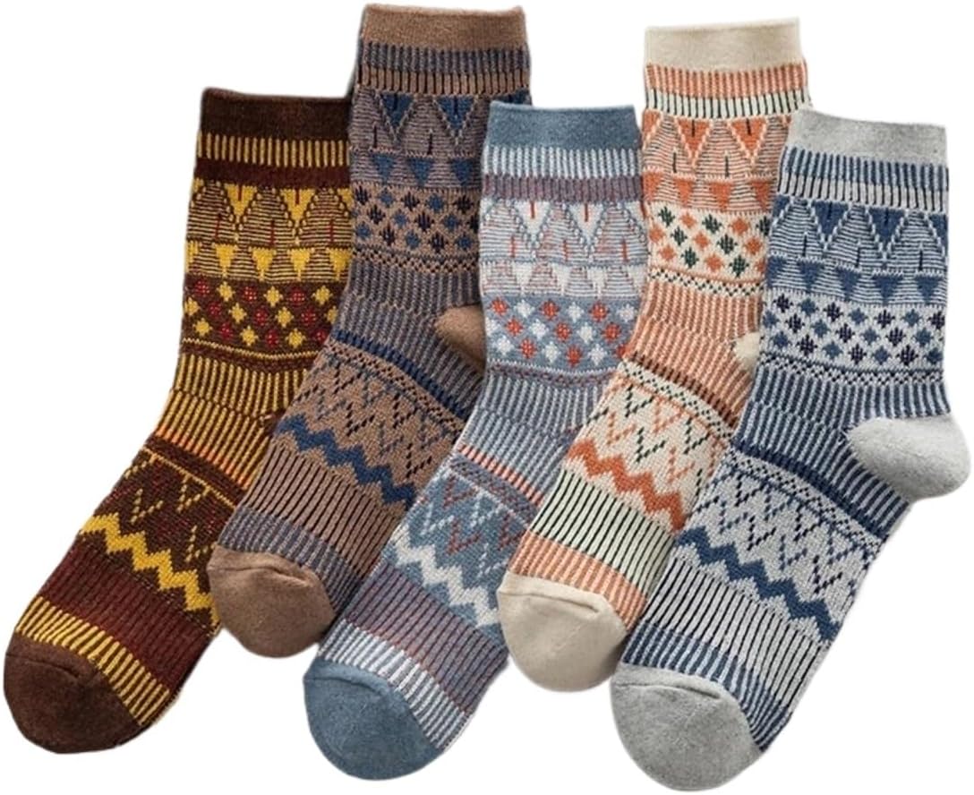 Autumn and Winter Geometric Needle Triangle Men Wool Socks Thickened Warm Ethnic Casual