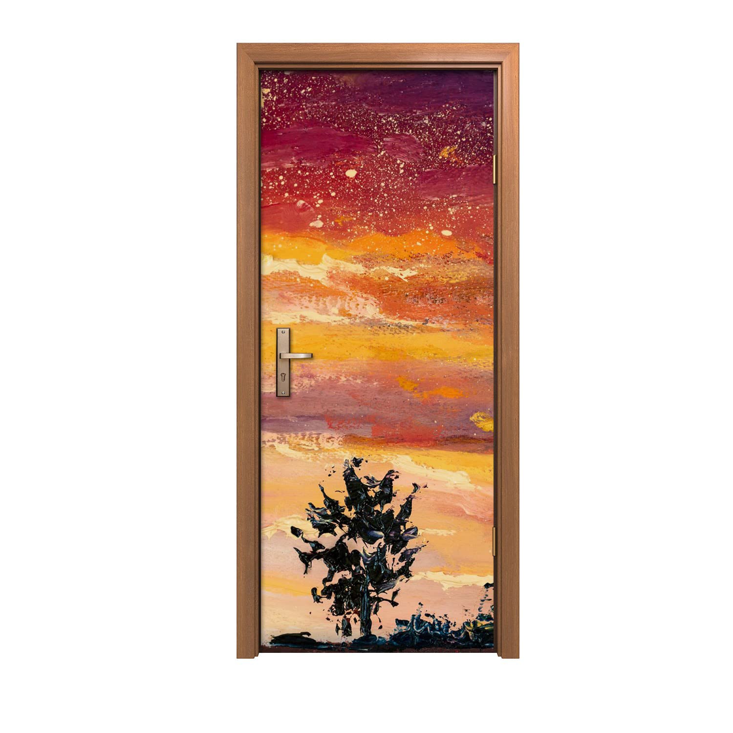 Décoration design d'intérieur autocollant de porte arbres ciel 90x200