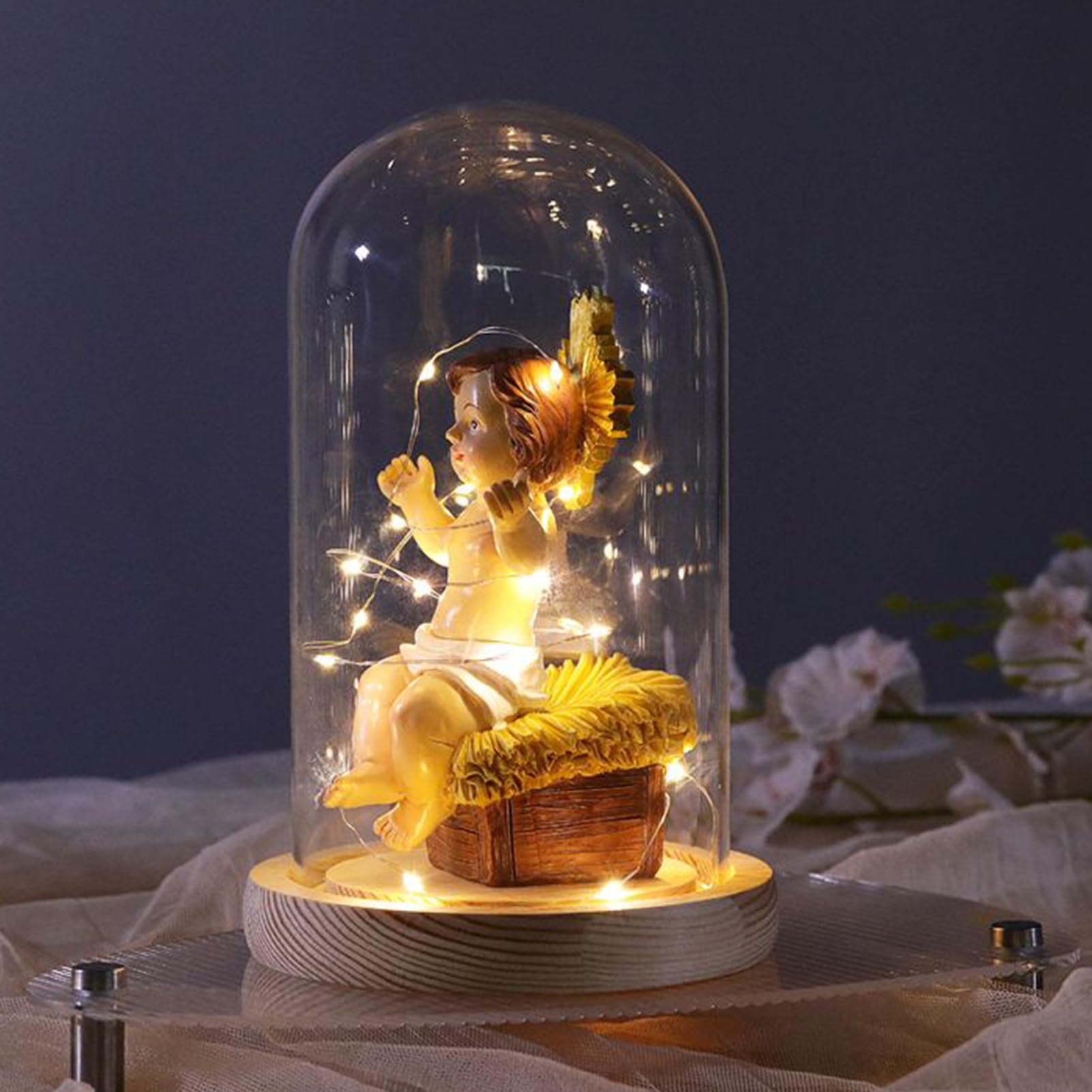 Figurka Baby Jesus, świecąca figurka Jezusa z żywicy w żłobie, ze światłem, świecąca szopka bożonarodzeniowa, dekoracja do domu, biura, na święta, Boże Narodzenie, wierzących chrześcijańskich