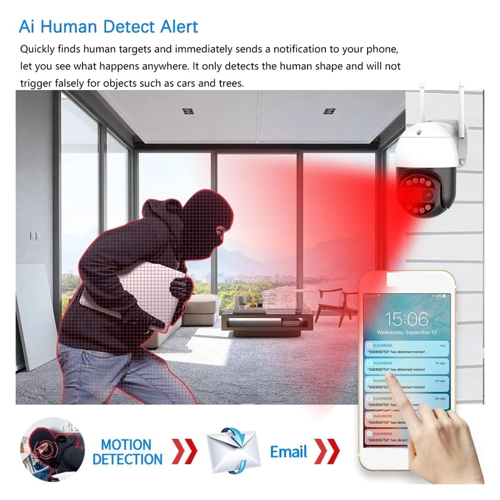 Telecamere di sicurezza, Telecamera IP di sicurezza CCTV con doppia lente da 8 MP 4K PTZ, zoom 8X, telecamera di sorveglianza a colori con visione notturna e monitoraggio automatico(8MP Add 64G Card)