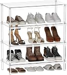 Aquiver 4-Tier Sac à chaussures acrylique - Organisateur de sacs de chaussures - Étagère moderne de rangement de chaussures, tient 12-16 paires de chaussures pour entrée, placard - 25,6'' L x 11,8'' W x 28,3'' H, Assemblage clair et facile & Nettoyer