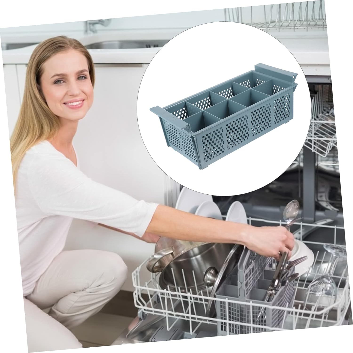 Gadpiparty 8grid Utensil Basket Silverware Drainer Dishwasher Cutlery Storage Box for Kitchen