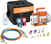 VEVOR 3.5 CFM AC Vacuum Pump & Manifold Gauge Set, 1/4 HP Single Stage Rotary Vane for R134a R22 R410A R1234YF R32 - HVAC Auto Repair Kit w/ Carry Bag