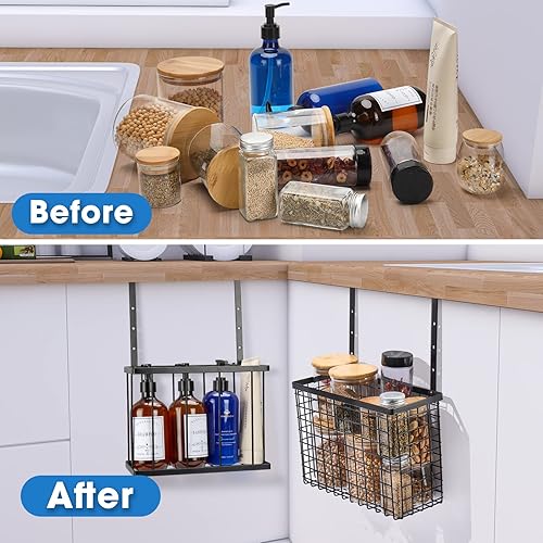 Miniatura 5 de Paquete de 2 Organizadores de Puerta de Gabinete, Organizador Sobre la Puerta del Gabinete con Barras para Toallas, Almacenamiento Colgante Sobre la