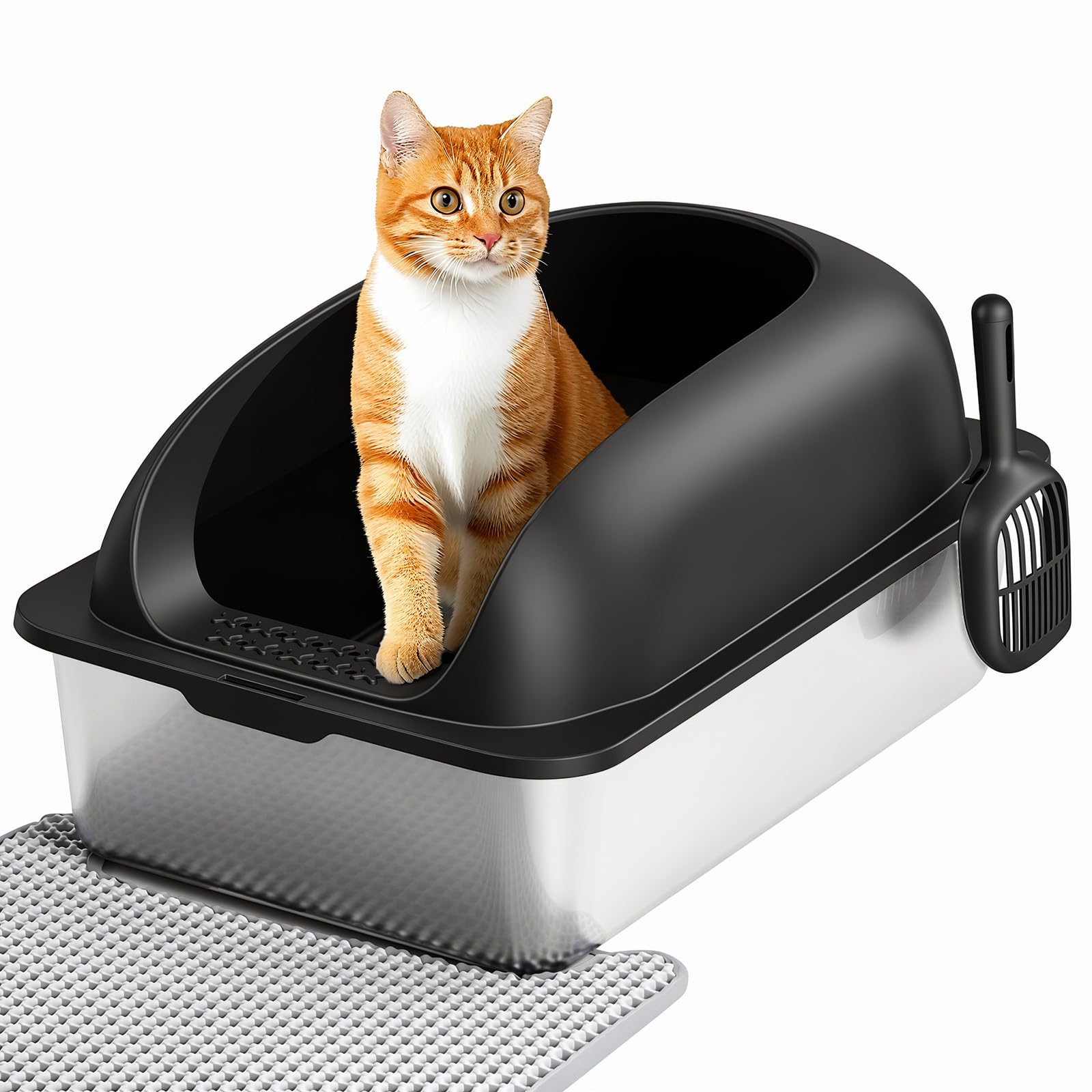 OLIXIS Stainless Steel Large Cat Litter Box with Lid, High Wall Sides