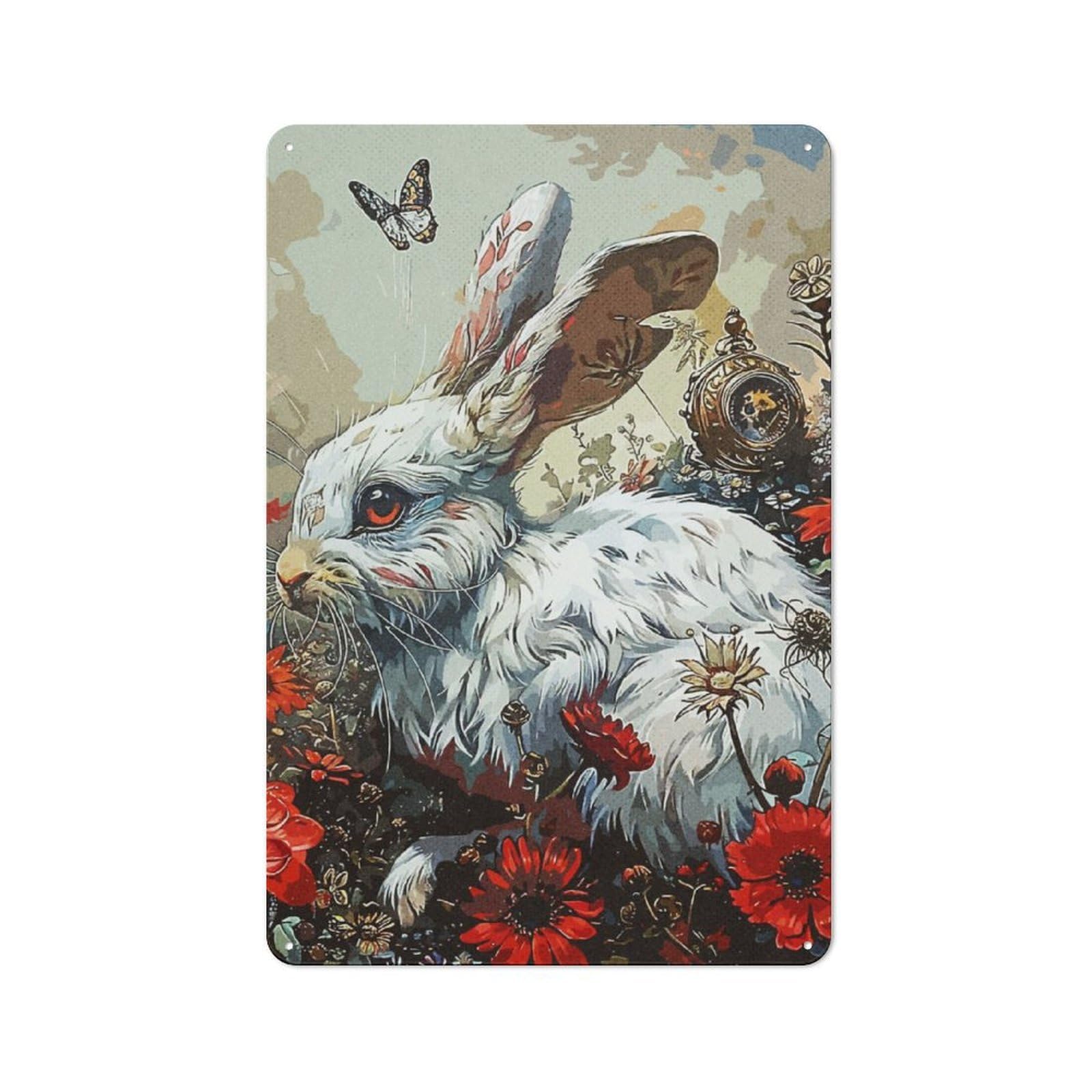 Junmoney Rabbit Garden Metal Wall Sign 30X20cm Featuring For Café Or Restaurant, For Vintage Wall Decor Fans, For Metal Sign Collectors