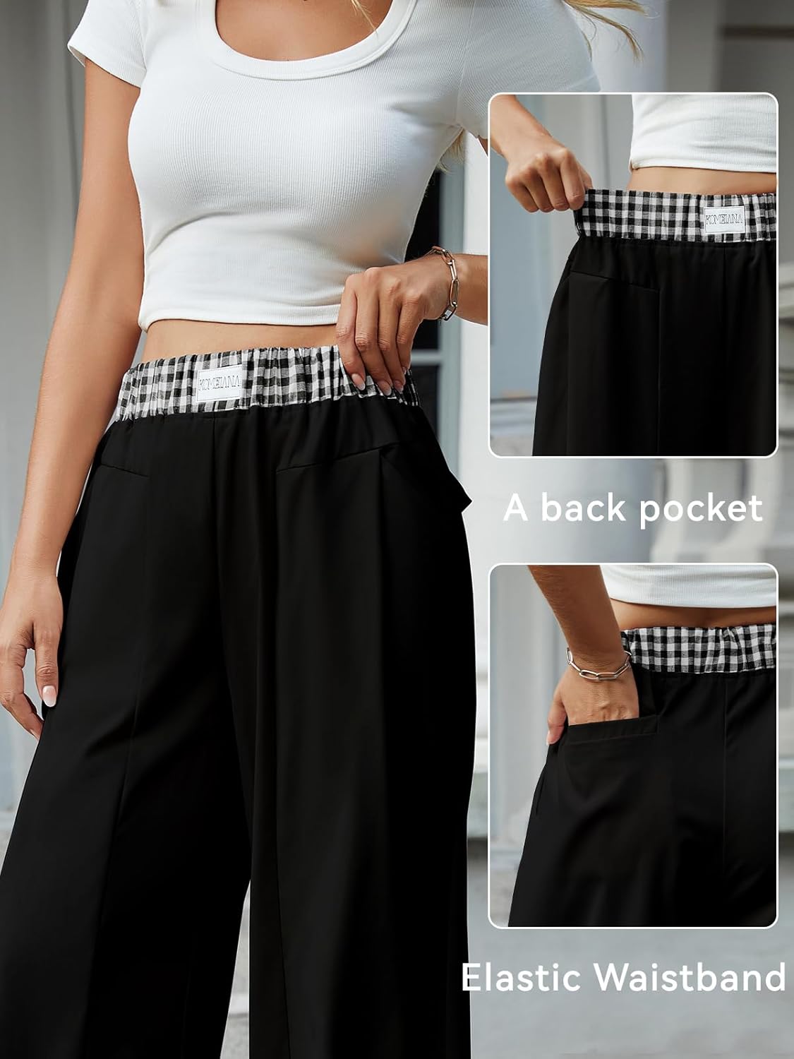 Wide Leg Dress Pants for Women High Waisted Business Casual Pants Work Office Trousers Slacks with 3 Pockets Black - Image 4