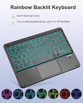 EAMPANG Glitter Case with Trackpad Keyboard for Samsung Galaxy Tab A11 Plus/A9 Plus 11 inch,Smart Touchpad 7 Color Backlit Removable Keypad Magnetic Case with Pen Slot for Tablet A11+/A9+ 5G Black