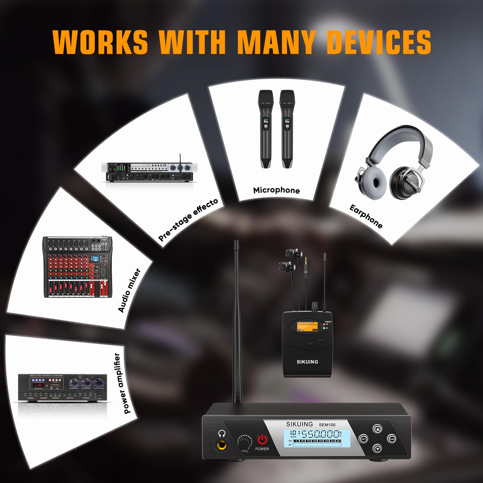 Sistema di monitor in-ear senza fili, IEM professionale con trasmettitore tascabile e auricolari, 100 frequenze UHF selezionabili, portata di 75 m, suono chiaro per musicisti, cantanti, bande