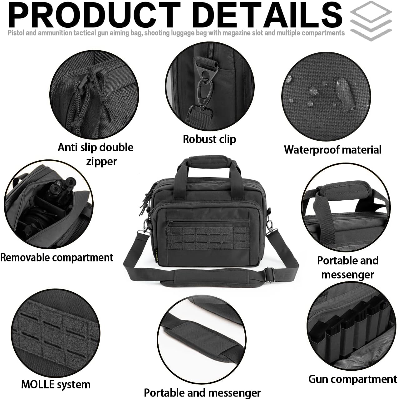 VEAGIA Range Bag,Pistol Case,Gun Range Bags For Handguns And Ammo Pouch 2 Pistols Soft Carrying Shooting Bag - Image 4