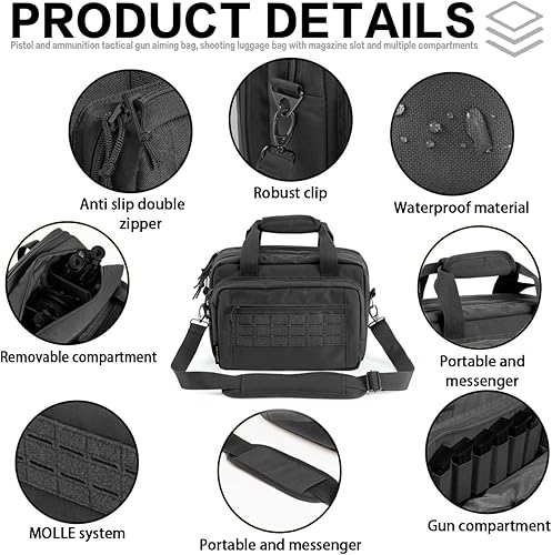 Miniatura 4 de VEAGIA Range Bag,Pistol Case,Gun Range Bags For Handguns And Ammo Pouch 2 Pistols Soft Carrying Shooting Bag Negro 2.0