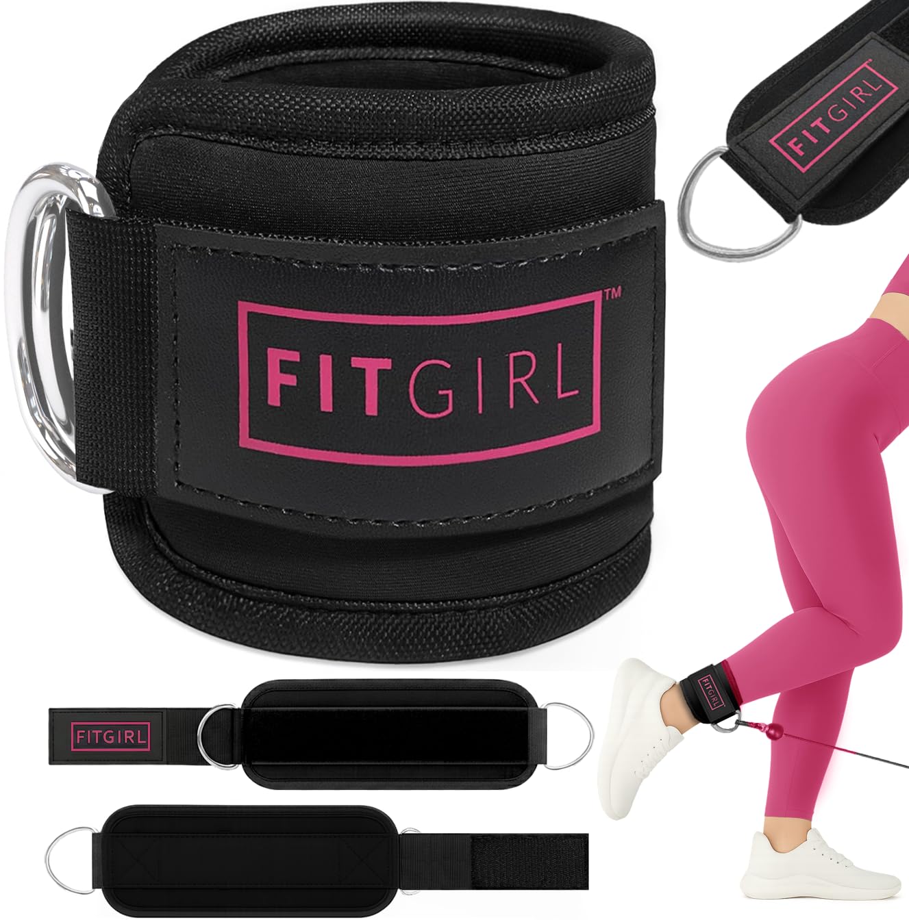 FITGIRL Ankle Strap for Cable Machines and Resistance Bands, Work Out Cuff Attachment for Home & Gym, Booty Workouts - Kickbacks, Leg Extensions, Hip Abductors, for Women Only