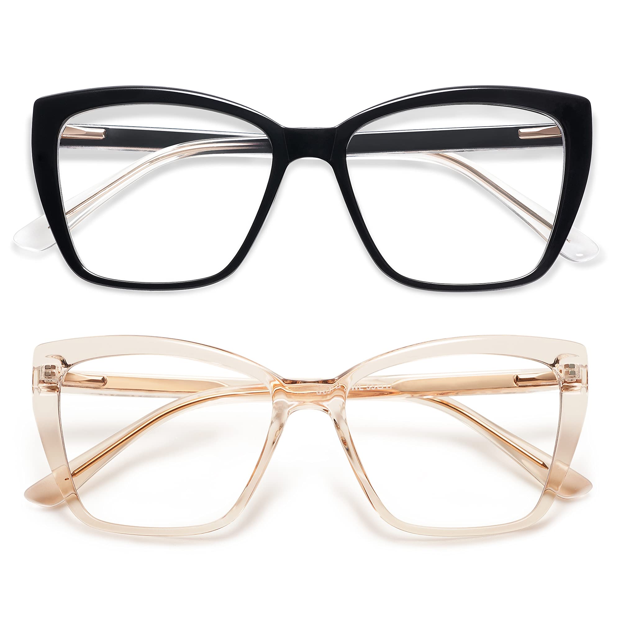 Photo 1 of AMOMOMA Trendy TR90 Oversized Blue Light Reading Glasses Women,Stylish Square Cat Eye Glasses AM6031 C1+C7 1.0 x