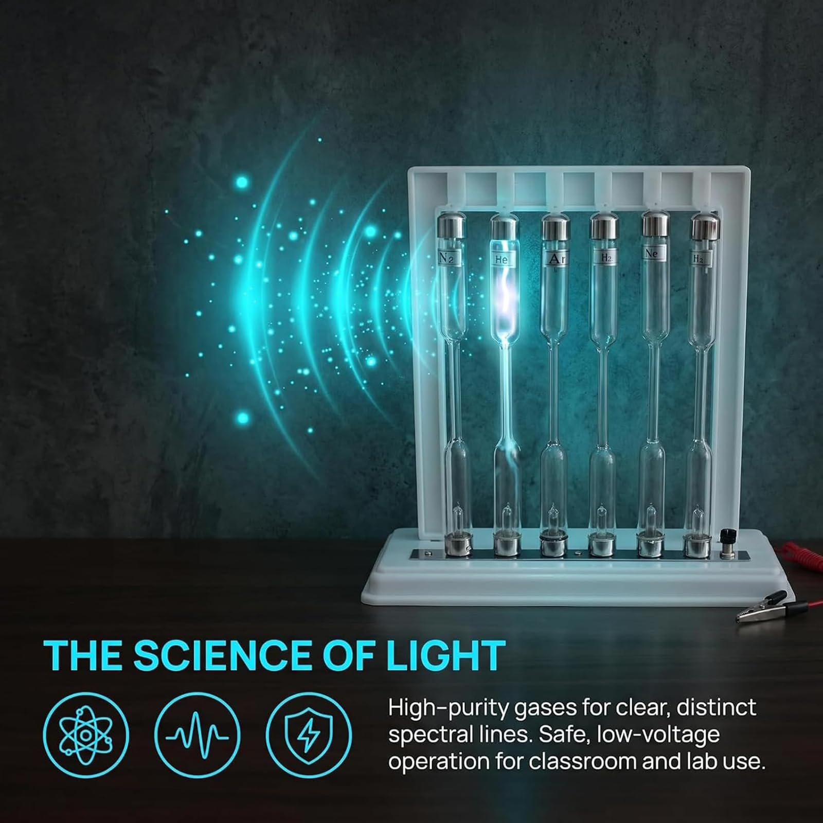 Tubo scientifico a scarica di Gas con Supporto sperimentale | Set di Tubi Luminosi A Gas Nobile, include He, Ne, Ar, H2, N2, Hg, per l'educazione alla fisica e alla chimica