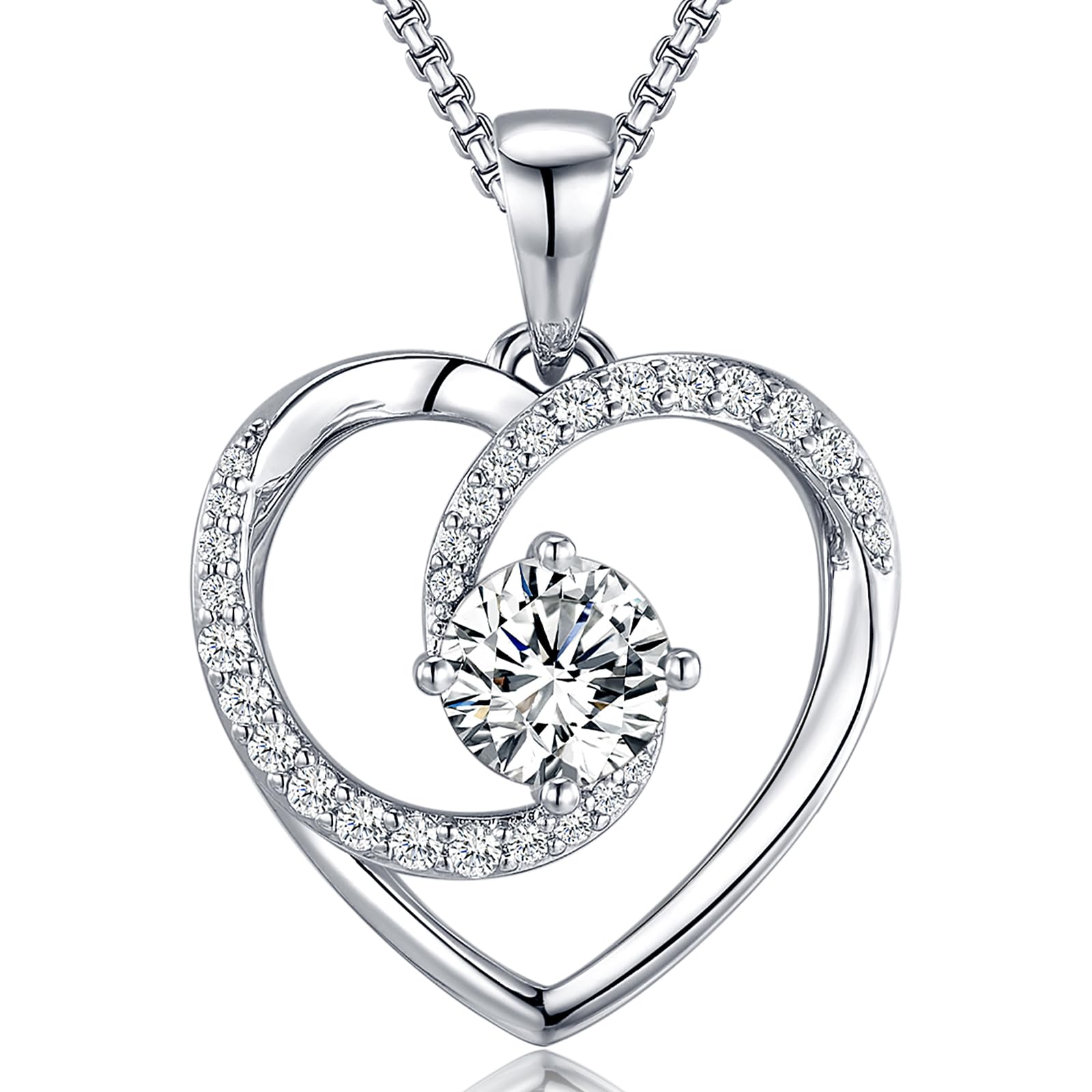 Collier Femme Pendentif Cœur Amour Éternel Bijoux | Plaqué Or Blanc 18 Carats Idée Cadeau Romantique et Unique pour Anniversaire Fête des Mères Saint-Valentin Noël