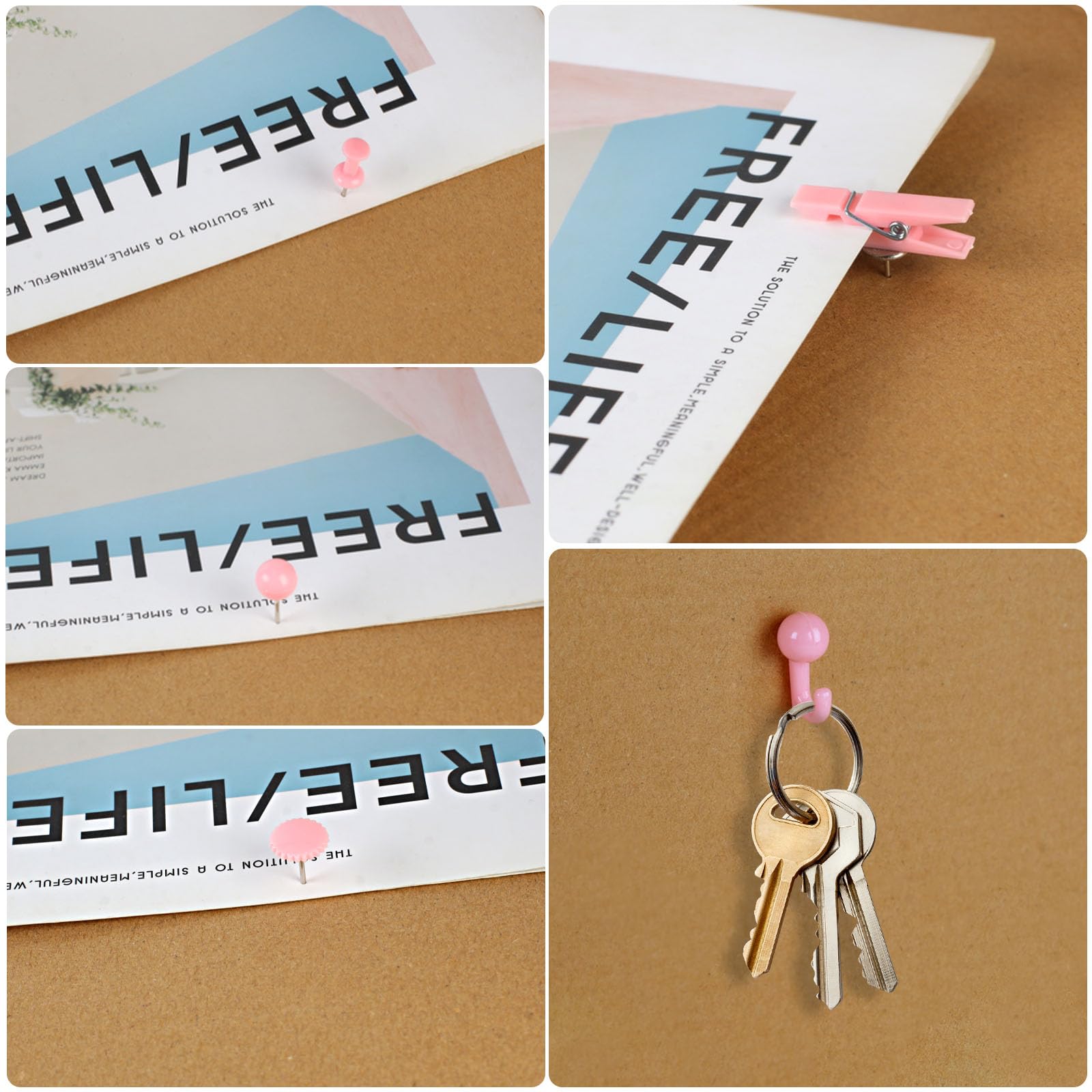 Utron Lot de 235 punaises transparentes, punaises pour le pouce, punaises pour tableau d'affichage, mur, tableau en liège, punaises roses pour le pouce (5 styles)
