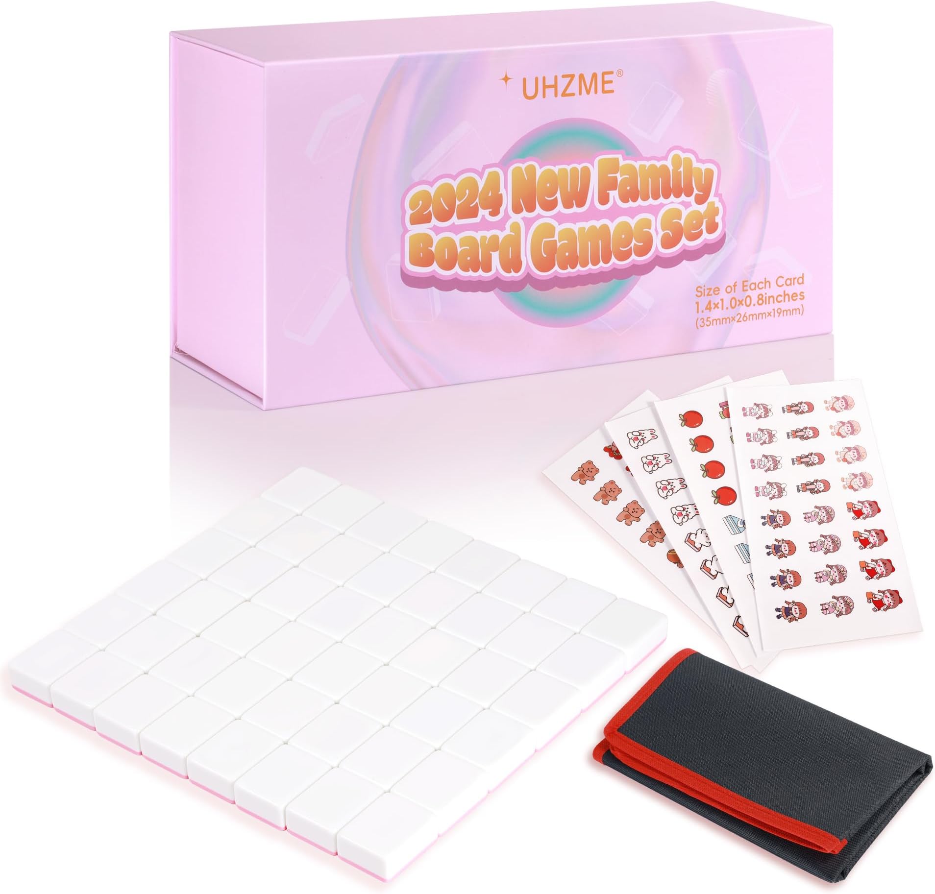 2 Player Mahjong Tile Game๏ผ49-Piece Mahjong Tile Set (1.4") with Non-Slip Mat & Stickers, Portable Travel Mahjong Block Set for Adults/Kids with a Storage Box