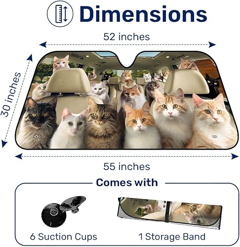 Miniatura 2 de Cute Cat Group - Parasol divertido para parabrisas de automóvil, SUV, camión (55 x 30 pulgadas), parasol para automóvil, parasol para ventanas