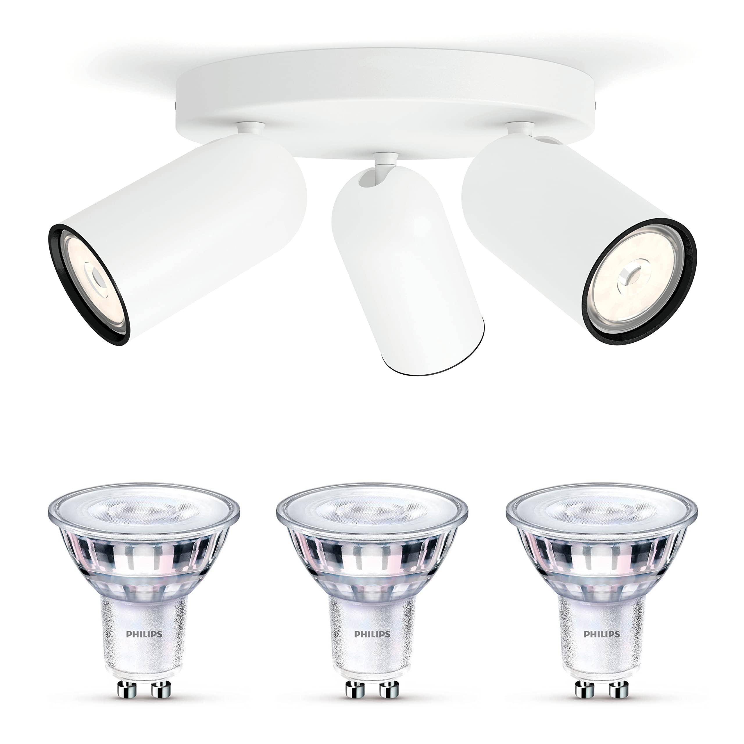 Philips Pongee Aufbaustrahler (Weiß) - 3-Flammig - SceneSwitch | Deckenstrahler - GU10 - Warmweiß - Einfach dimmbar mit Ihrem klassischen Schalter