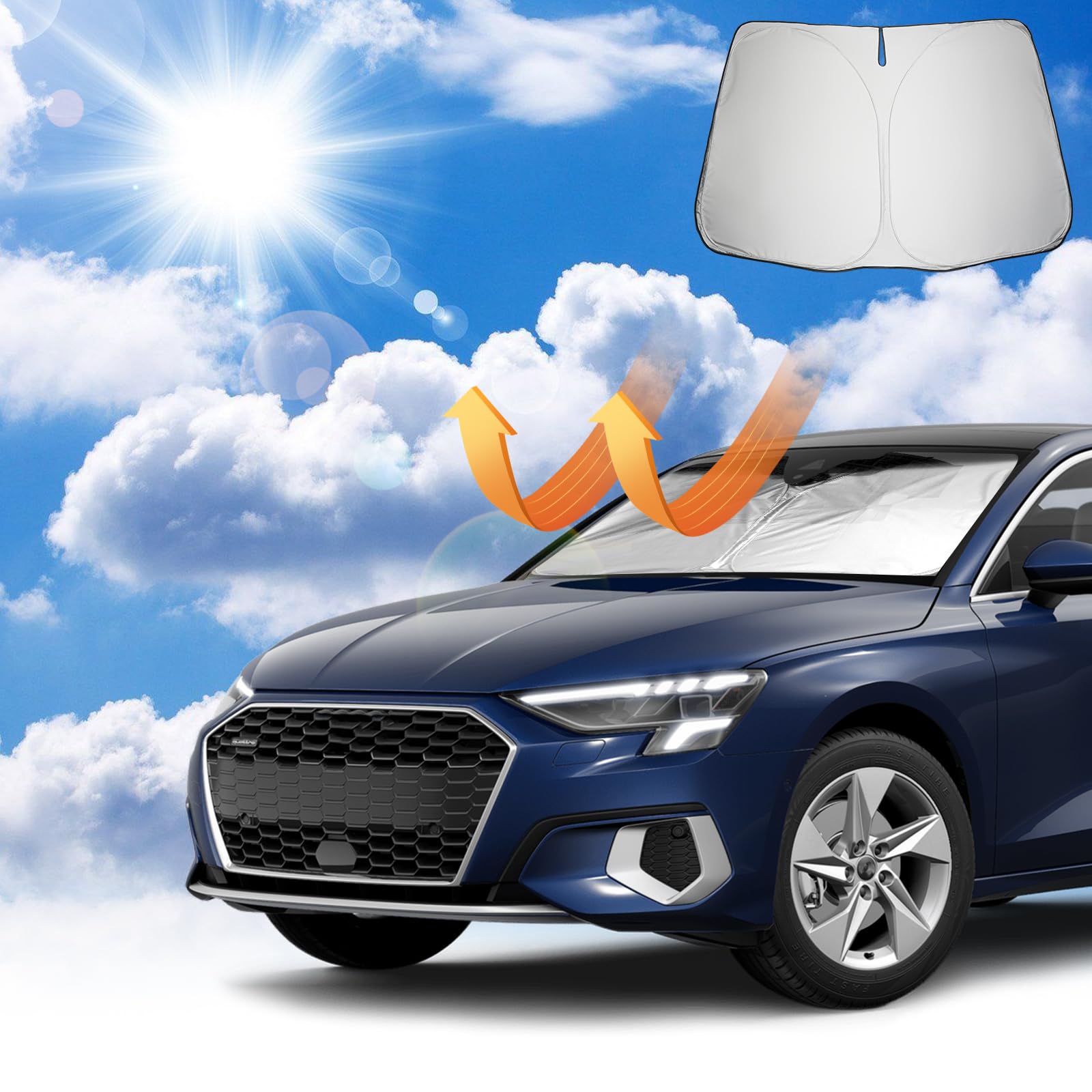 Parasol para Coche Compatible con Audi A3 8Y 2021-2025 Audi A3 8V 2014-2020, Parasol para Parabrisas Delantero de Coche, Protección Solar, Protección UV, Plegable